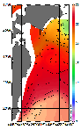 AMSRによる2025年9月3日の房総から道東沖合の海面水温16℃台から30℃台となっている