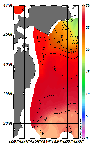 AMSRによる2025年9月5日の房総から道東沖合の海面水温15℃台から30℃台となっている