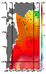 AMSRによる2025年9月22日の房総から道東沖合の海面水温12℃台から29℃台となっている