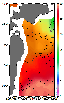 AMSRによる2025年9月23日の房総から道東沖合の海面水温12℃台から29℃台となっている