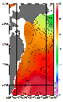 AMSRによる2025年9月24日の房総から道東沖合の海面水温12℃台から29℃台となっている