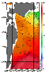 AMSRによる2025年9月25日の房総から道東沖合の海面水温13℃台から28℃台となっている