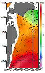 AMSRによる2025年9月26日の房総から道東沖合の海面水温12℃台から28℃台となっている