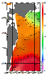 AMSRによる2025年9月27日の房総から道東沖合の海面水温13℃台から29℃台となっている