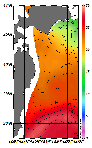 AMSRによる2025年9月28日の房総から道東沖合の海面水温13℃台から28℃台となっている