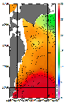 AMSRによる2025年10月10日の房総から道東沖合の海面水温12℃台から27℃台となっている