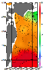 AMSRによる2025年10月11日の房総から道東沖合の海面水温12℃台から26℃台となっている