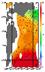 AMSRによる2025年10月12日の房総から道東沖合の海面水温11℃台から27℃台となっている