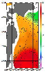 AMSRによる2025年10月16日の房総から道東沖合の海面水温13℃台から26℃台となっている