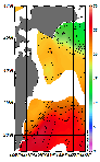 AMSRによる2025年10月17日の房総から道東沖合の海面水温11℃台から27℃台となっている