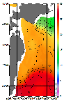 AMSRによる2025年10月18日の房総から道東沖合の海面水温12℃台から26℃台となっている