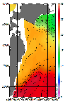 AMSRによる2025年10月19日の房総から道東沖合の海面水温11℃台から27℃台となっている