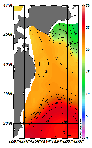 AMSRによる2025年10月20日の房総から道東沖合の海面水温11℃台から27℃台となっている