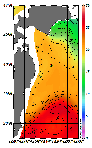 AMSRによる2025年10月21日の房総から道東沖合の海面水温9℃台から26℃台となっている