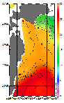 AMSRによる2025年10月22日の房総から道東沖合の海面水温9℃台から26℃台となっている