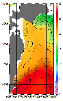 AMSRによる2025年10月24日の房総から道東沖合の海面水温10℃台から26℃台となっている
