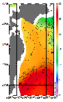 AMSRによる2025年10月25日の房総から道東沖合の海面水温10℃台から26℃台となっている