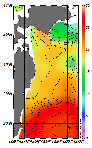 AMSRによる2025年10月29日の房総から道東沖合の海面水温8℃台から26℃台となっている