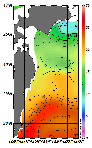 AMSRによる2025年11月2日の房総から道東沖合の海面水温6℃台から25℃台となっている
