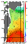 AMSRによる2025年11月7日の房総から道東沖合の海面水温8℃台から25℃台となっている