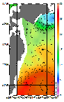AMSRによる2025年11月8日の房総から道東沖合の海面水温6℃台から25℃台となっている