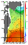 AMSRによる2025年11月9日の房総から道東沖合の海面水温7℃台から24℃台となっている