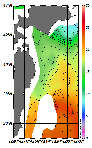 AMSRによる2025年11月10日の房総から道東沖合の海面水温7℃台から24℃台となっている