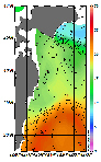 AMSRによる2025年11月16日の房総から道東沖合の海面水温7℃台から24℃台となっている