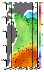 AMSRによる2025年11月19日の房総から道東沖合の海面水温6℃台から24℃台となっている
