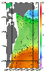 AMSRによる2025年11月20日の房総から道東沖合の海面水温6℃台から23℃台となっている