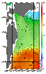 AMSRによる2025年11月21日の房総から道東沖合の海面水温7℃台から24℃台となっている