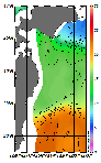 AMSRによる2025年11月24日の房総から道東沖合の海面水温6℃台から23℃台となっている