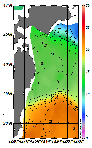 AMSRによる2025年11月28日の房総から道東沖合の海面水温5℃台から22℃台となっている