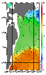 AMSRによる2025年11月29日の房総から道東沖合の海面水温5℃台から23℃台となっている