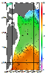 AMSRによる2025年12月1日の房総から道東沖合の海面水温5℃台から24℃台となっている