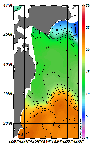 AMSRによる2025年12月2日の房総から道東沖合の海面水温5℃台から23℃台となっている