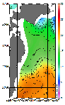 AMSRによる2025年12月3日の房総から道東沖合の海面水温6℃台から23℃台となっている