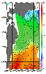AMSRによる2025年12月4日の房総から道東沖合の海面水温5℃台から25℃台となっている