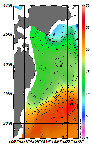 AMSRによる2025年12月5日の房総から道東沖合の海面水温6℃台から25℃台となっている