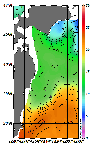 AMSRによる2025年12月6日の房総から道東沖合の海面水温5℃台から23℃台となっている