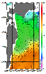 AMSRによる2025年12月7日の房総から道東沖合の海面水温5℃台から23℃台となっている