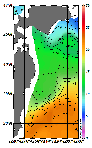 AMSRによる2025年12月10日の房総から道東沖合の海面水温5℃台から22℃台となっている