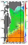 AMSRによる2025年12月11日の房総から道東沖合の海面水温6℃台から22℃台となっている