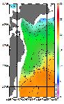 AMSRによる2025年12月12日の房総から道東沖合の海面水温6℃台から22℃台となっている