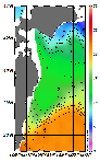 AMSRによる2025年12月13日の房総から道東沖合の海面水温3℃台から23℃台となっている