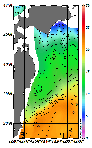 AMSRによる2025年12月15日の房総から道東沖合の海面水温3℃台から22℃台となっている