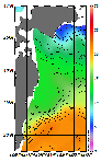 AMSRによる2025年12月16日の房総から道東沖合の海面水温4℃台から22℃台となっている
