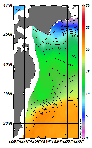 AMSRによる2025年12月17日の房総から道東沖合の海面水温2℃台から21℃台となっている