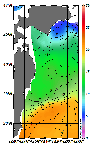 AMSRによる2025年12月18日の房総から道東沖合の海面水温4℃台から21℃台となっている