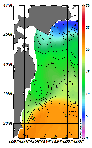 AMSRによる2025年12月20日の房総から道東沖合の海面水温4℃台から22℃台となっている